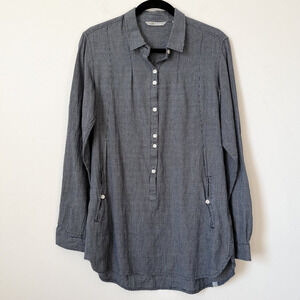 Horny Toad Organic Cotton Mixologist Tunic Top Blue Button Pullover Womens Small